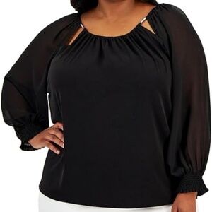 Calvin Klein Sheer Chiffon Sleeve Top Women's Round Neck - Black - Size 3X